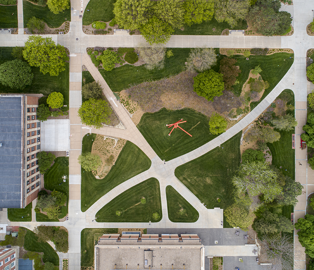 Aerial view above the University of Nebraska-Lincoln campus.