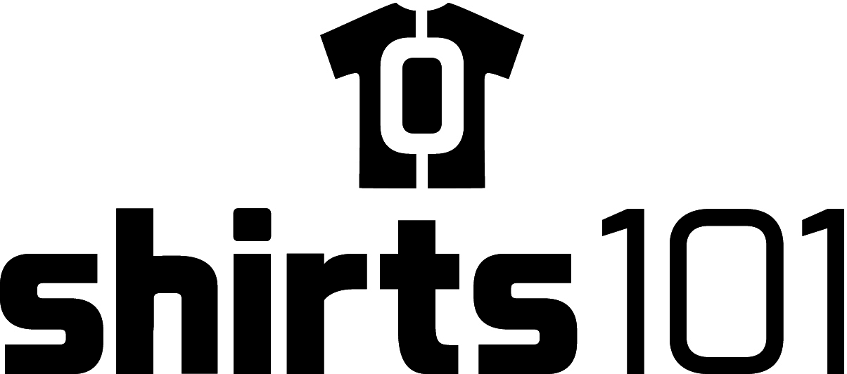Shirt graphic with "shirts 101" in bold black text.