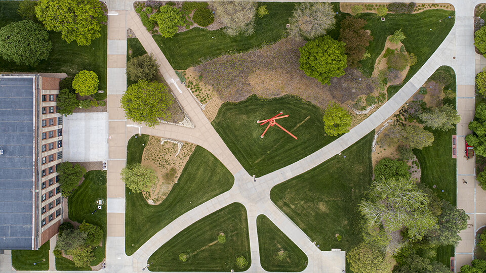 Aerial view above the University of Nebraska-Lincoln campus.