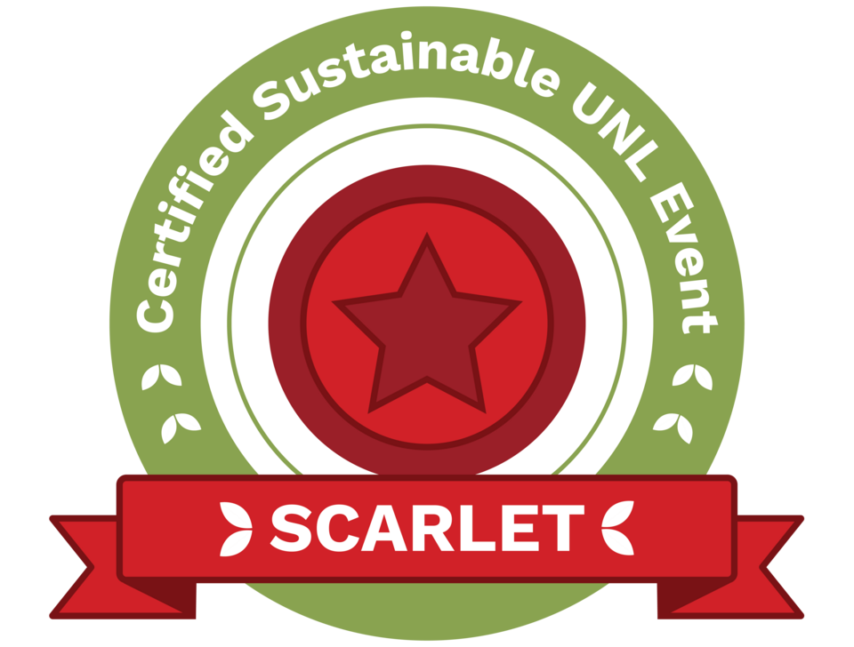 Badge for Scarlet-level certified sustainable UNL event.